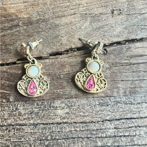 Gold and Pink Filigree Earrings